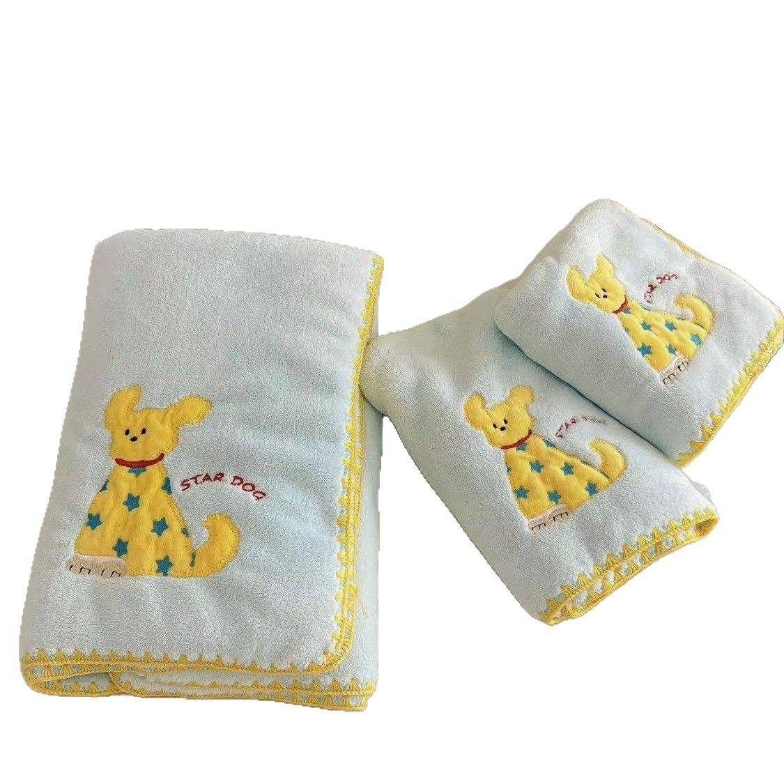 新款小黄狗浴巾毛巾干发帽三件套珊瑚绒吸水不掉毛家用学生洗澡巾,淘宝优惠券,粉丝福利购,淘宝优惠卷