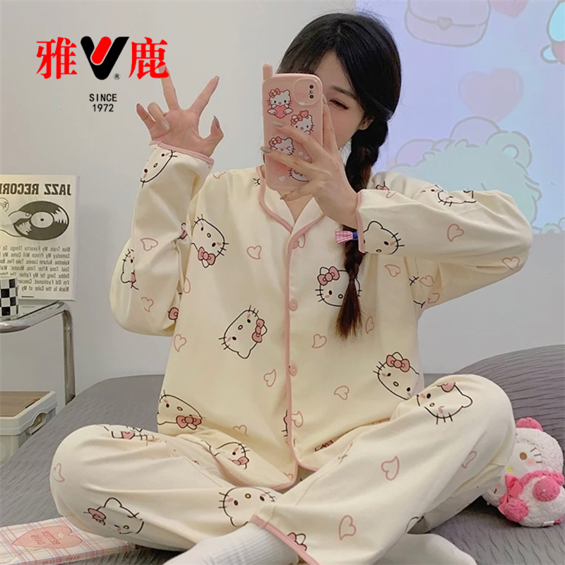 雅鹿睡衣女春秋季长袖卡通可爱外出2024年新款开衫宽松家居服大码_淘宝内购会_女士内衣/男士内衣/家居服