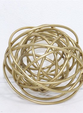 代简约奢华抽铜色装饰球摆件现式创意欧书房办公室Z象线条金属