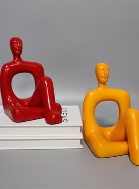 现代简约表情包人像树q脂雕塑摆件样板房售楼部客厅玄关创意装饰