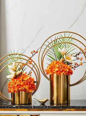 现代样板金属客厅器花间轻奢欧式花F瓶摆件装饰仿真花艺干花插花