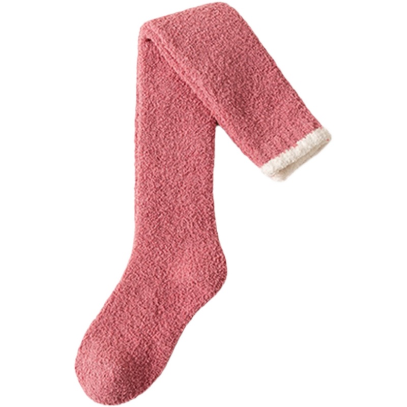 珊瑚绒中筒袜子女加厚毛绒过膝长袜月子保暖护膝睡眠袜加绒毛巾袜 - 图3