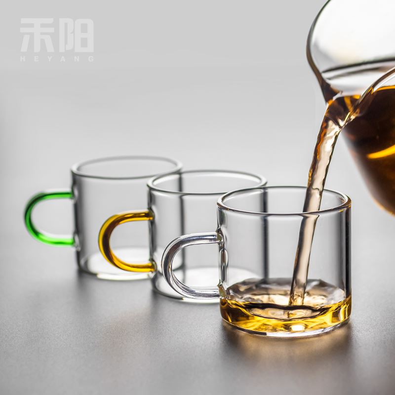 禾阳 小茶杯功夫茶具套装家用带把透明玻璃杯子 喝茶绿茶单人泡茶