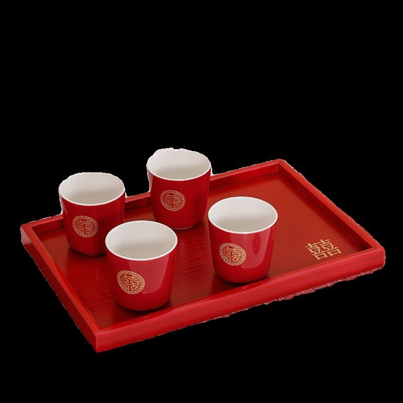 Wedding supplies toast tea cup set single ceramic tea cup wedding red tea set toast dowry collection