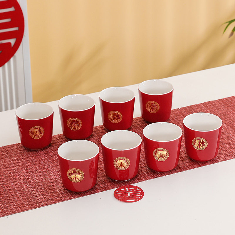 Wedding supplies toast tea cup set single ceramic tea cup wedding red tea set toast dowry collection