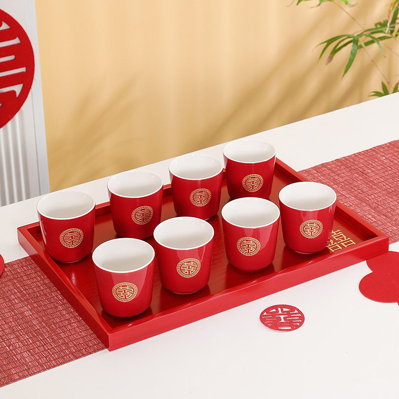 Wedding supplies toast tea cup set single ceramic tea cup wedding red tea set toast dowry collection
