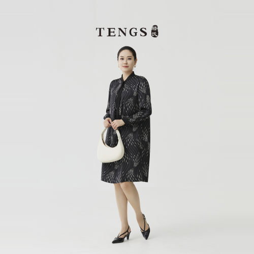 TENGS滕氏萨侬女装春季新款设计感轻松优雅花色气质时尚连衣裙 - 图0