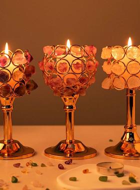 天然石紫水晶牙花烛台水晶原石碎石烛台欧式婚庆装饰摆件