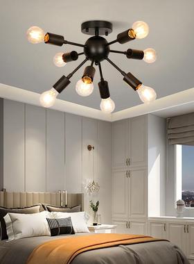 美式餐厅吊灯工业风铁艺枝形吊灯简约美式乡村卧室客厅吸顶灯