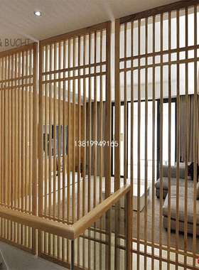 东阳木雕新中式实木隔断屏风日式镂空花格现代办公客厅玄关木格栅