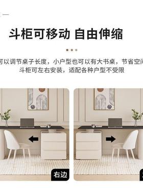 纯黑岩板书桌现代简约轻奢家用可伸缩学习写字桌带柜电脑桌办公桌