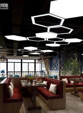 LED六边形蜂巢灯办公室健身房造型灯创意异形商铺工业风超市吊灯