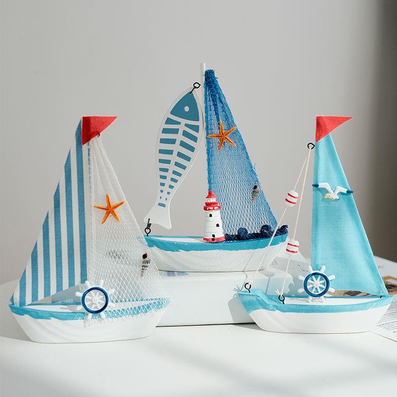 地中海创意家居装饰摆件木质做旧工艺帆船模型摆件装饰品木船小船 - 图0