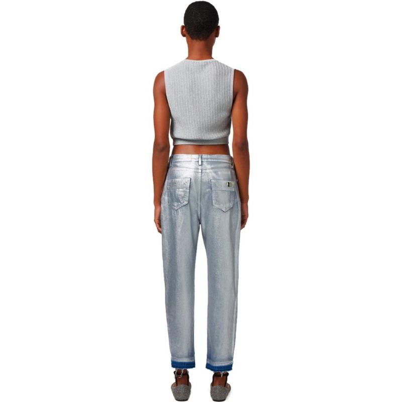 ELISABETTA FRANCHI  SILVER LAMINATED BOYFRIEND JEANS - 图1