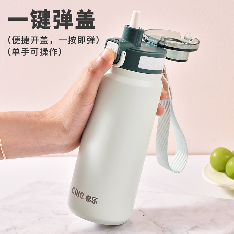 希乐保温杯男款初中学生上学专用316不锈钢儿童吸管水杯便携杯子 - 图1