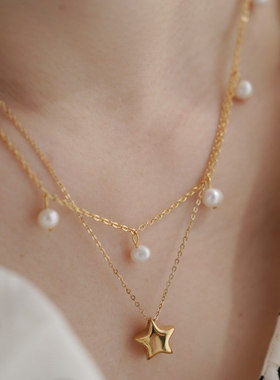 高级轻奢天然珍珠气泡幸运星项链