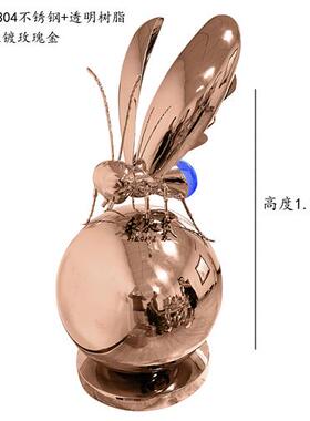 酒店大堂雕塑发光工艺品售楼处水景会所不锈钢蜜蜂摆件大厅软装饰