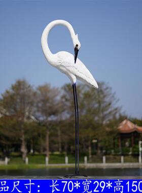 户外可发光白鹭雕塑玻璃钢园林水景装饰美陈庭院草坪仿真鸟类摆件