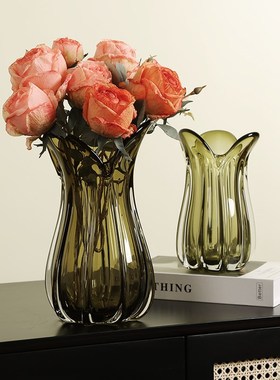 轻奢琉璃艺术绿色花瓶果盘摆x件客厅茶几电视柜可水培花器装饰套