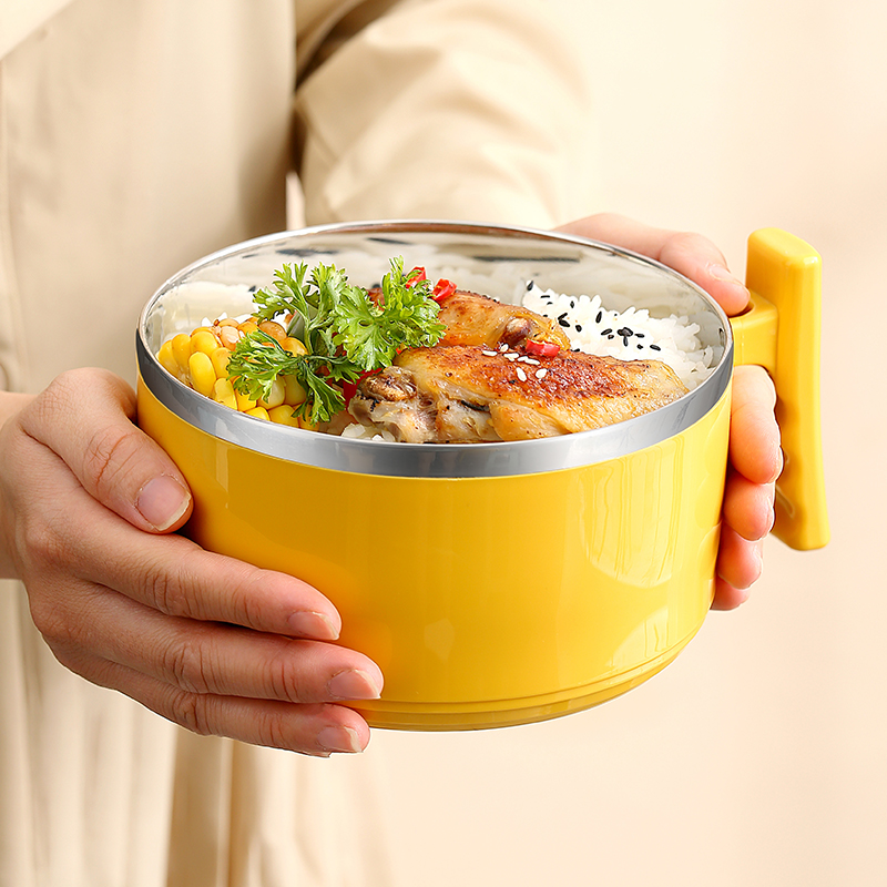 碗个人专用带盖泡面碗宿舍用学生不锈钢保温饭盒食堂打饭盆手柄碗