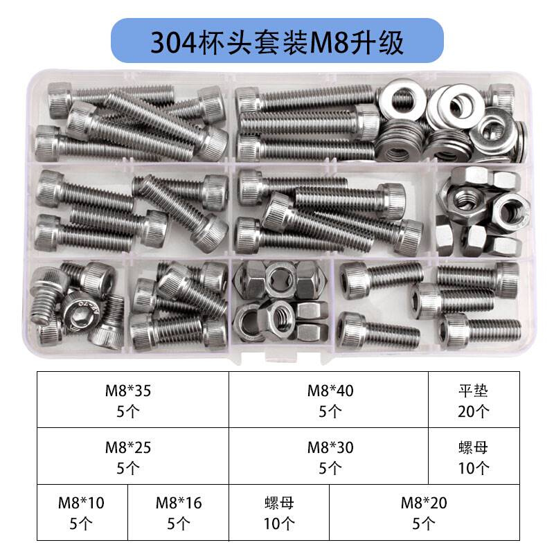 套装304不锈钢内六角螺丝螺母套装 圆柱头内六角螺母垫圈大全M2-8 - 图1