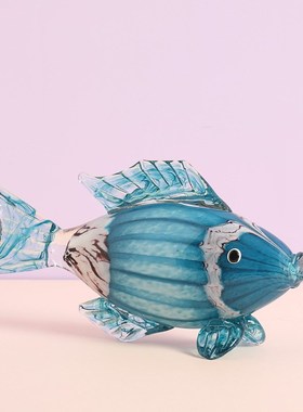 欧式创意水晶玻璃鱼桌面工艺品摆B件客厅样板间装饰品家居节日新