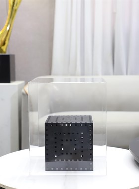 欧式创意几何艺术亚克力金属镂空正方体J摆件玄关书房软装家居饰