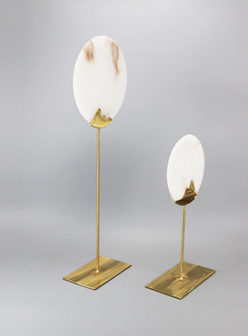 现代新中式创意轻奢铁艺云石样板房摆H件家居客厅电视柜玄关装饰