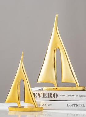 简约现代送礼金色一帆风顺摆件轻奢帆船办公室桌面工艺品客厅装饰