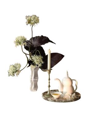 一匚 现代轻奢石大理石托盘烛台咖啡具组合摆件 餐桌餐边柜软装饰