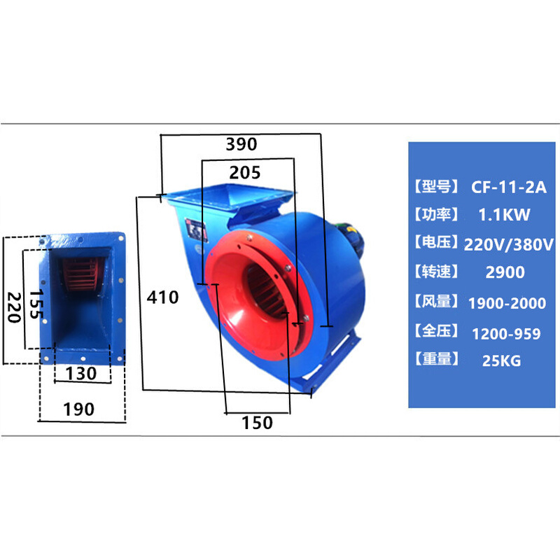 CF1-1多翼式低噪音离心风机1.5/2.2KW千瓦单相两相三相排油烟风机 - 图1