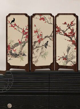新中式墨竹桌面小屏风中古风办公室茶桌玄关复古装饰摆件