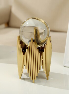样板房轻奢水晶球l摆件现代客厅北欧创意玄关酒柜书柜金属软装饰