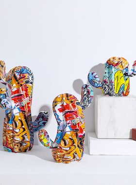 现代树脂工艺品彩色仙人掌摆件家A居软装客厅书架玄关桌面装饰摆