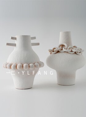 一匚 现代艺术白色系氛围感陶瓷花器 样板间酒店会U所客厅装饰摆