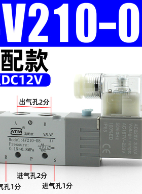 4V210-08气动电磁阀110-06二位五通控制阀220气缸换向电子气阀24v