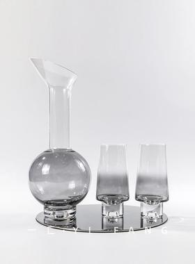 一匚 欧式轻奢简约水晶烟灰色金色酒具酒杯摆件 样板房软装饰品