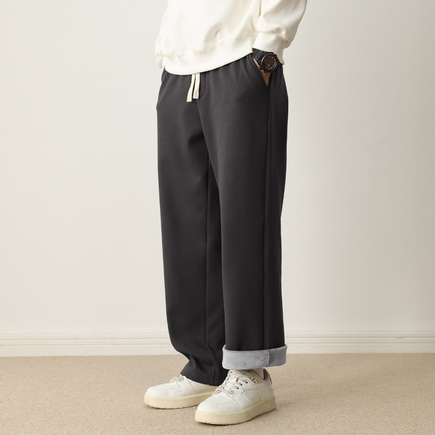 冬季加绒加厚宽松卫裤男2025新款直筒垂感松紧腰刺绣运动裤,淘宝优惠券,粉丝福利购,淘宝优惠卷