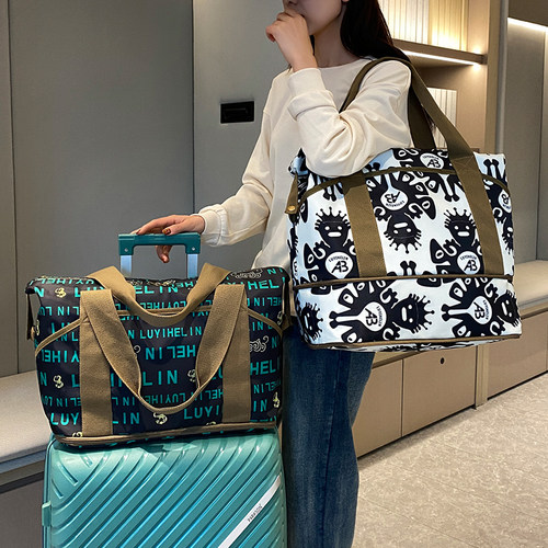 短途旅行包女手提大容量轻便可折叠套拉杆箱附加行李包待产收纳袋 - 图0