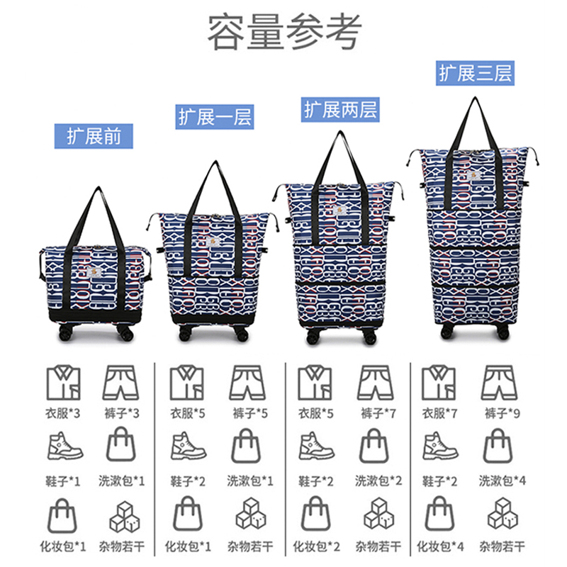 带滑轮万向轮旅行包女手提超大容量轻便折叠拉杆行李包购物行李袋 - 图2