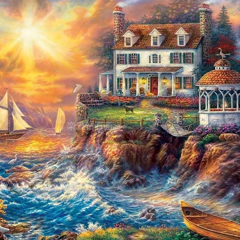 diy方钻满钻钻石画贴钻十字绣带钻套件海边日P出港湾帆船梦幻家园,淘宝优惠券,粉丝福利购,淘宝优惠卷
