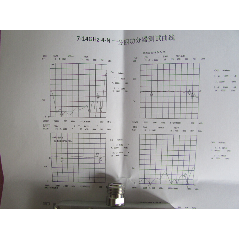 产PDN-KU-4 7-14GHz N母4路一分四射频微波同轴功率功分器 - 图3