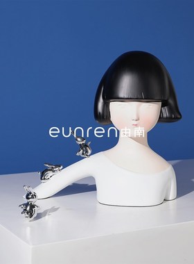 现代风兔子姑娘半身人像w树脂雕塑摆件玄关电视柜软装饰品