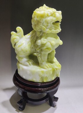 现货速发玉石石狮摆件一对门狮客厅招财博古架电视V柜玄关狮子装