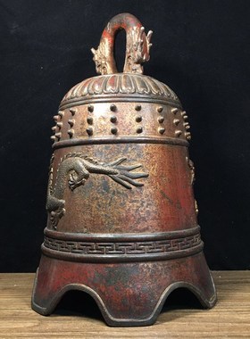 纯铜钟铜钟双龙钟铜铃铛s铜风铃公司上市大钟工艺品铜像古玩摆件