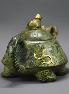 青铜器彷古摆件纯铜n百寿龟龙龟纯铜酒壶茶壶工艺品古Z玩风水招财