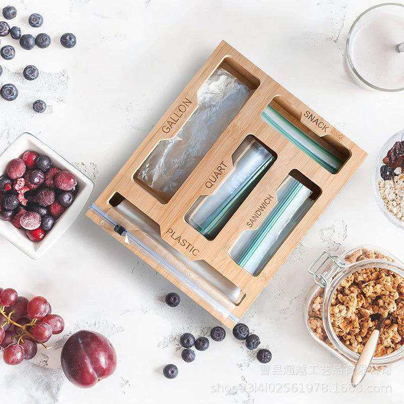 竹木保鲜膜切割盒厨房保鲜袋收纳盒家用抽屉整理盒锡箔纸卷切割器,淘宝优惠券,粉丝福利购,淘宝优惠卷