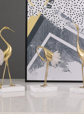 新中式水晶仙鹤铜摆件轻奢欧式现代客厅家居金属装饰品样板间饰品