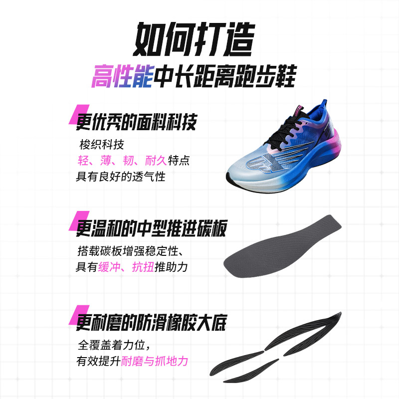 领跑梦想全掌竞速碳板中学生体考跑鞋透气网面运动鞋马拉松跑步鞋