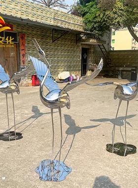 现货不锈钢仙鹤雕塑草坪园林景观售楼部广场装饰金属工艺落地摆件